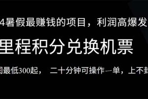 (10995期)2024暑假最暴利的项目,目前做的人很少,一单利润300+,二十多分钟可操…