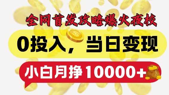 全网首发爆火夜校,0投入,当日变现,小白轻松月入1w+【揭秘】