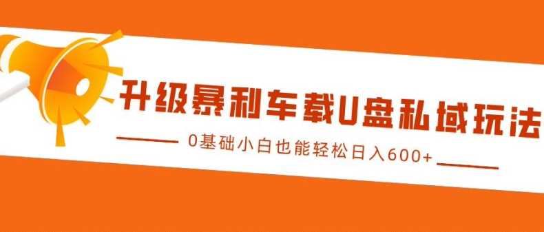 升级暴利车载U盘私域玩法,0基础小白也能轻松日入多张【揭秘】