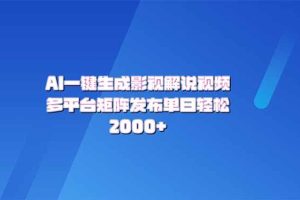 （14127期）AI一键生成原创影视解说视频，带音频，字幕的视频，可以多平台发布，轻…
