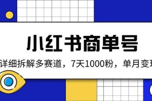 （14579期）小红书商单号，详细拆解多赛道，7天1000粉，单月变现2k+
