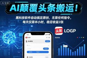 AI颠覆头条搬运！黑科技软件自动搞定原创，无需任何指令。每天仅需半小时，稳定收益3张【揭秘】