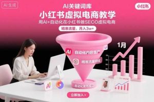 小红书虚拟电商项目，用AI+自动化在小红书做SEO虚拟电商，精准流量，月入3w+