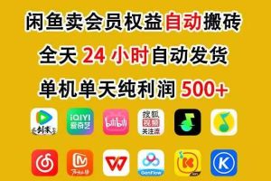 （17683期）咸鱼卖虚拟直冲会员，一部手机日入500+，全程24小时托管挂机，简单暴力，无脑上手