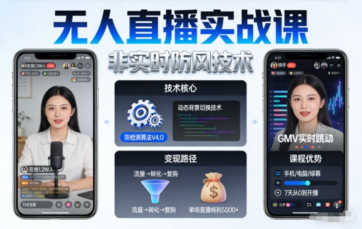 宝子哥无人直播实战课,非实时防风技术,聚焦抖音快手等平台直播带货,轻松开启直播变现之路(更新2026年4月2日)