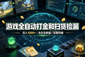 游戏全自动打金和扫货捡漏，日入1k+，当天见收益，长期可做！【揭秘】