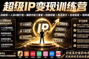 （19698期）超级IP变现训练营：认知破局×人设4维打造×爆款内容三要素×拍摄剪辑×投流放大×全域变现×矩阵复制