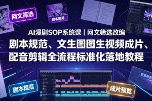AI漫剧SOP系统课|网文筛选改编、剧本规范、文生图图生视频成片、配音剪辑全流程标准化落地教程(更新0810)