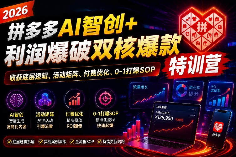 2026拼多多AI智创+利润爆破双核爆款特训营,收获底层逻辑、活动矩阵、付费优化、0-1打爆SOP(更新0810)
