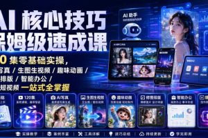 AI核心技巧保姆级速成课|120集零基础实操,AI写真/生图生视频/趣味动画/修图排版/智能办公/爆款短视频一站式全掌握