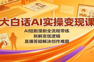大白话AI实操变现课:AI短剧漫剧全流程带练,拆解变现逻辑,直播答疑解决创作难题