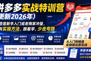 (19744期)拼多多实战特训营(更新2026年):不管是新手入门或老商家冲量,都有实操方法,跟着学,少走弯路