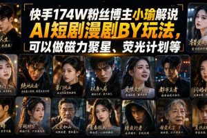 快手174W粉丝博主小瑜解说AI短剧漫剧搬运玩法，可以做磁力聚星、荧光计划等