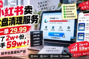 小红书卖C盘清理服务，一单29.99，卖了2w+份，技术也是虚拟产品