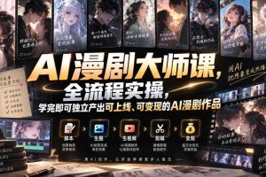 AI漫剧大师课，全流程实操，学完即可独立产出可上线、可变现的AI漫剧作品