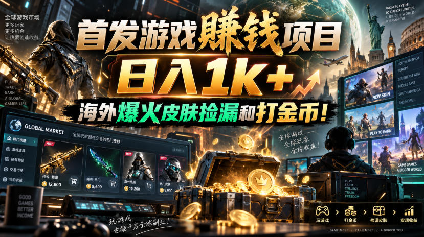首发游戏賺钱项目,日入1k+,海外爆火皮肤捡漏和打金币!【揭秘】