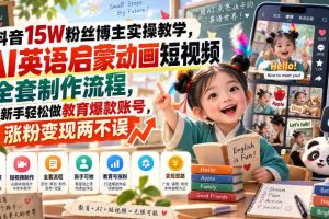 抖音15W粉丝博主实操教学，AI英语启蒙动画短视频全套制作流程，新手轻松做教育爆款账号，涨粉变现两不误