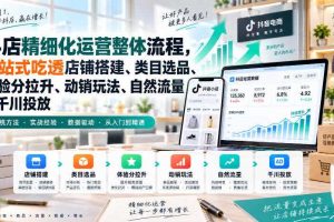 李哥电商-抖店精细化运营整体流程，一站式吃透店铺搭建、类目选品、体验分拉升、动销玩法、自然流量与千川投放