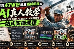 抖音47W粉博主猫腻动漫的AI真人漫剧教学，小说剧本改写、提示词推理、AI生图生成、视频剪辑封面一站式实操课程