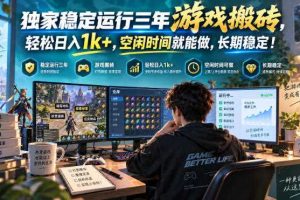 独家稳定运行三年游戏搬砖，轻松日入1k+，空闲时间就能做，长期稳定！【揭秘】