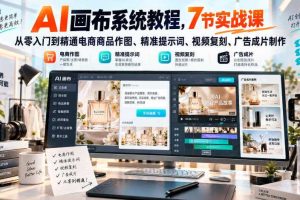 AI画布系统教程,7节实战课从零入门到精通电商商品作图、精准提示词、视频复刻、广告成片制作