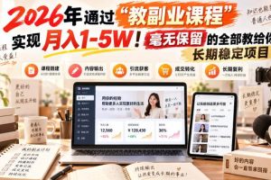 （20590期）“教副业课程”月入1-5W！长期稳定项目，毫无保留的全部教给你！
