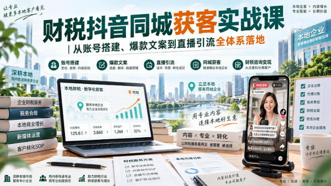 财税抖音同城获客实战课|从账号搭建、爆款文案到直播引流全体系落地