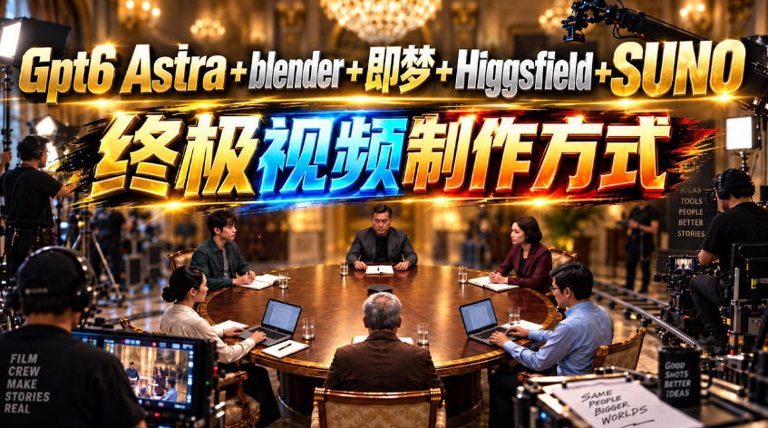 GPT-6 Astra+Blender+即梦+Higgsfield+Suno=终极视频制作方式！