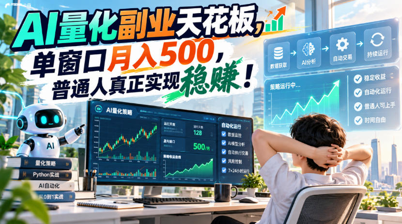 AI量化副业天花板,单窗口月入500,普通人真正实现稳賺!【揭秘】