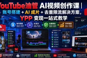 YouTube油管AI视频创作课|账号搭建+AI成片+去重限流解决方案,YPP变现一站式教学(更新0925)