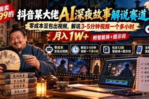 (20648期)外面卖699的抖音某大佬AI深夜故事解说赛道:零成本豆包出视频,解说3-5分钟视频一个多小时,月入1W+附智能体+提示词