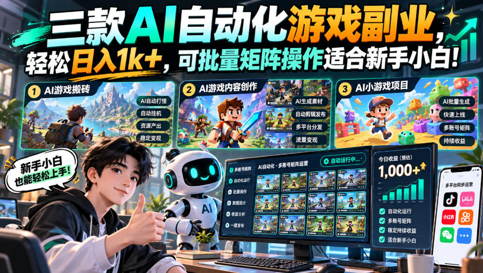 三款AI自动化游戏副业,轻松日入1k+,可批量矩阵操作适合新手小白!【揭秘】