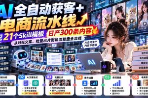 （20664期）AI全自动获客+电商流水线：配21个Skill模板，日产300条内容，从对标文案、批量出片到投流复盘全流程