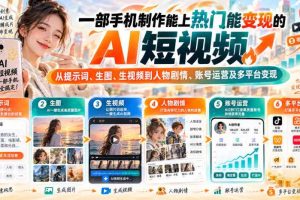 【无水印】一部手机制作能上热门能变现的AI短视频,从提示词、生图、生视频到人物剧情、账号运营及多平台变现