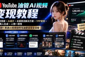 （20649期）YouTube油管AI视频变现教程-更新0926：账号搭建×AI成片×去重限流解决方案×YPP变现×AI真人生成×人物一致性