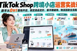 TikTok Shop跨境小店运营实战课,新手从0到1落地开店,搞定选品定价、新手期破局、物流回款全流程