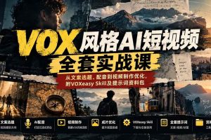 （20677期）【无水印】VOX风格AI短视频全套实战课：从文案选题、配音到视频制作优化，附VOXeasy Skill及提示词资料包