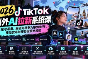(20675期)【无水印】2026 TikTok海外AI拉新系统课:从账号准备、案例对标到AI视频制作、作品发布与任务回填全流程