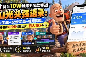 （20687期）【无水印】抖音10W粉博主同款赛道AI光头强语录：AI生成+配音字幕+视频剪辑，手机电脑20分钟快速出片，日入1K+玩法