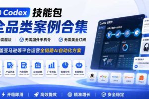 Codex技能包全品类案例合集,无需魔法、无需国外手机号、无需美金订阅,覆盖亚马逊等平台运营全链路AI自动化方案