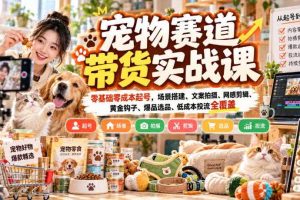 宠物赛道带货实战课,零基础零成本起号,场景搭建、文案拍摄、网感剪辑、黄金钩子、爆品选品、低成本投流全覆盖
