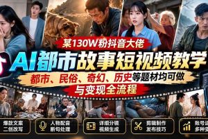 （20692期）某130W粉抖音大佬AI都市故事短视频教学：都市、民俗、奇幻、历史等题材均可做与变现全流程