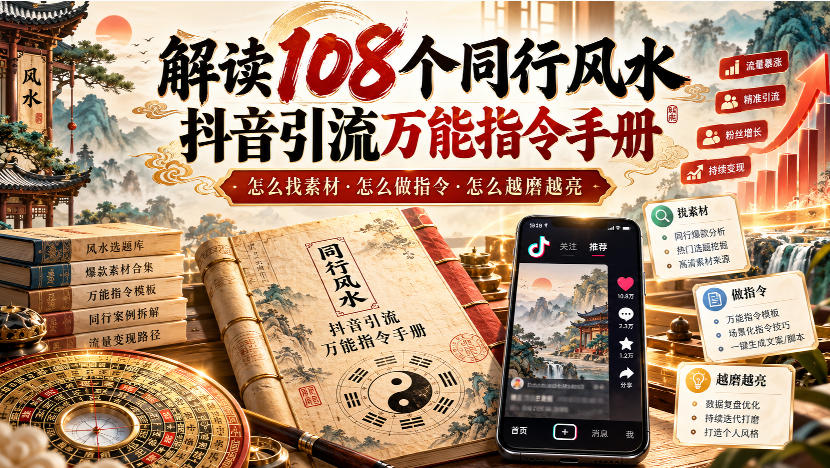 解读108个同行风水抖音引流万能指令手册,怎么找素材·怎么做指令·怎么越磨越亮【文档】