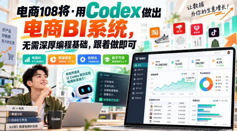电商108将·用Codex做出电商BI系统,无需深厚编程基础,跟着做即可
