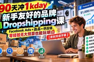 （20738期）90天冲1kday 新手友好的品牌Dropshipping课：Facebook Ads+选品+供应链，零经验无大预算也能玩明白【原创双语字幕】