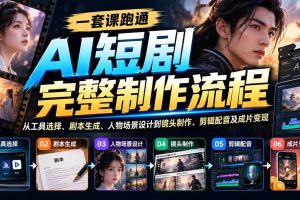（20742期）一套课跑通AI短剧完整制作流程：从工具选择、剧本生成、人物场景设计到镜头制作、剪辑配音及成片变现