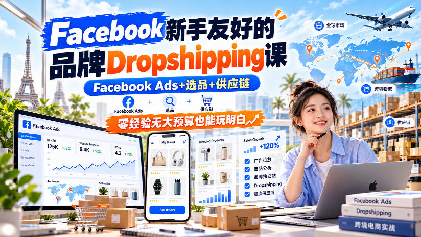Facebook新手友好的品牌Dropshipping课,Facebook Ads+选品+供应链,零经验无大预算也能玩明白【原创双语字幕】