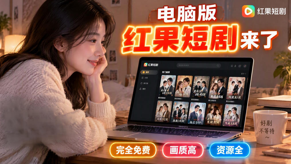 手机看短剧费眼?电脑版红果短剧来了,完全免费、画质高、资源全