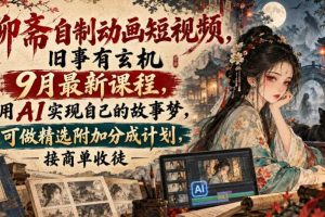 聊斋自制动画短视频,旧事有玄机9月最新课程,用AI实现自己的故事梦,可做精选附加分成计划,接商单收徒