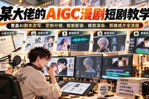 某大佬的AIGC漫剧短剧教学，覆盖AI剧本改写、定制分镜、智能配音、模型渲染、剪辑成片全流程
